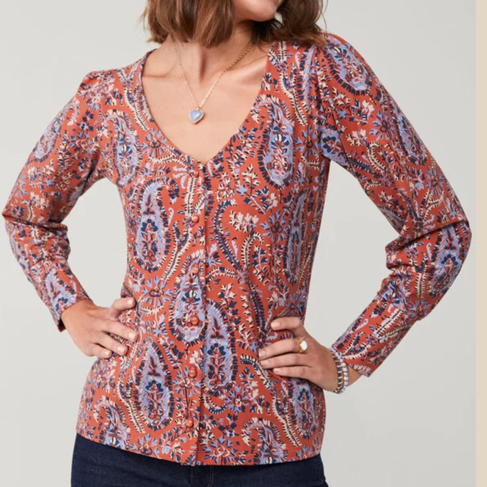 Spartina‎ 449 Rochelle Marsh Boardwalk Paisley Tomato Top Size Small